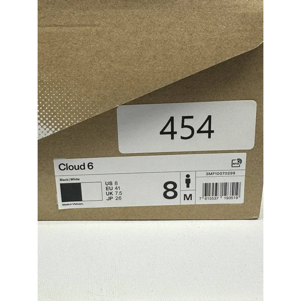 On Cloud 6 Mens Running Shoes Black White 3MF10070299 Size 8 NEW